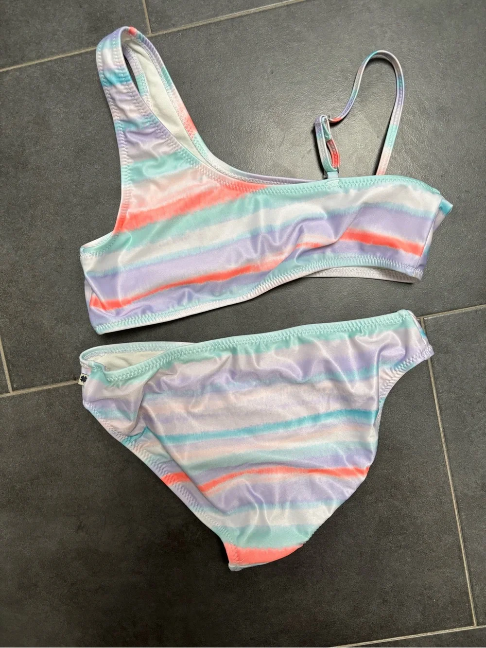 Lucky Brand Girls Two-Piece Pastel Stripe Swimsuit - Lavender, Mint, Coral